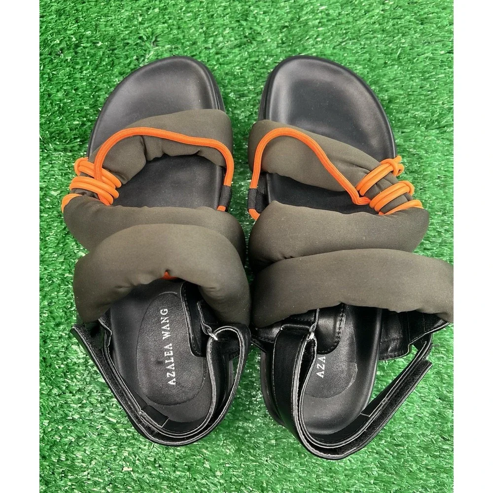 Azalea Wang Olive and Orange Padded Strap Sandals